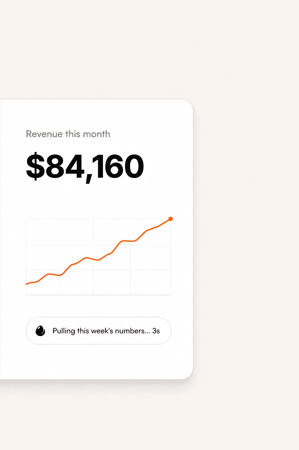 A revenue report card showing $84,160 this month with mana pulling the latest numbers.